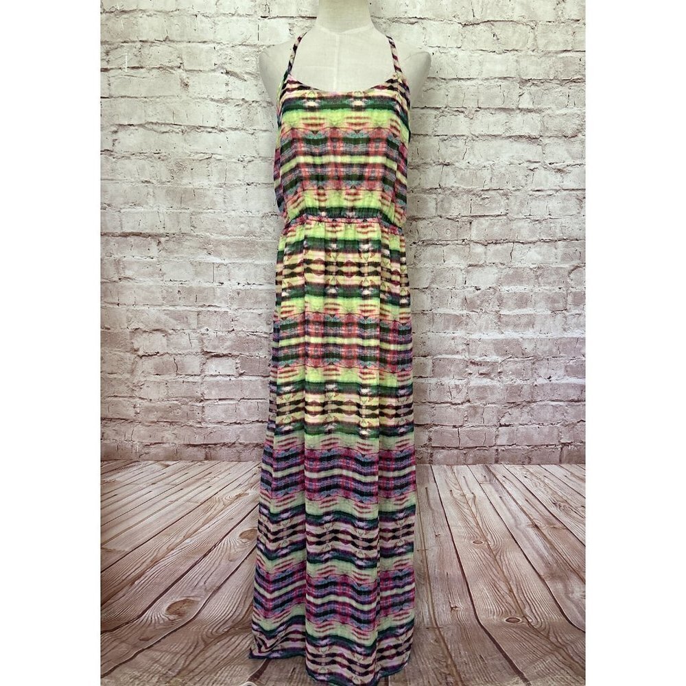 No Boundaries NOBO Juniors L Multicolor Sheer Chiffon Sleeveless Maxi Dress NEW